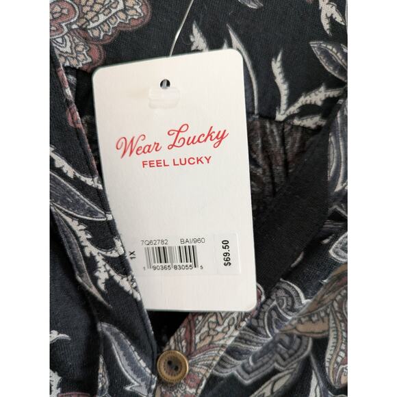 Lucky Brand Floral Top Women 1X Black Split V Neck 3/4 Sleeve Relax Fit Boho NWT - Picture 4 of 14